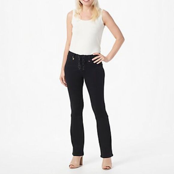 Laurie Felt Black Silky Denim Lace-Up Fly Boot-Cut Flare Jeans Size XXS 26 | 2 - Picture 5 of 13